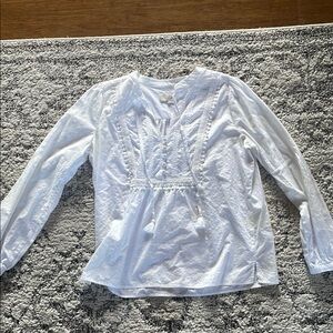 LOFT White Blouse with Tassel Accents